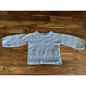 Vintage Handmade Crochet Blue Oversize Women Sweater Size Small
